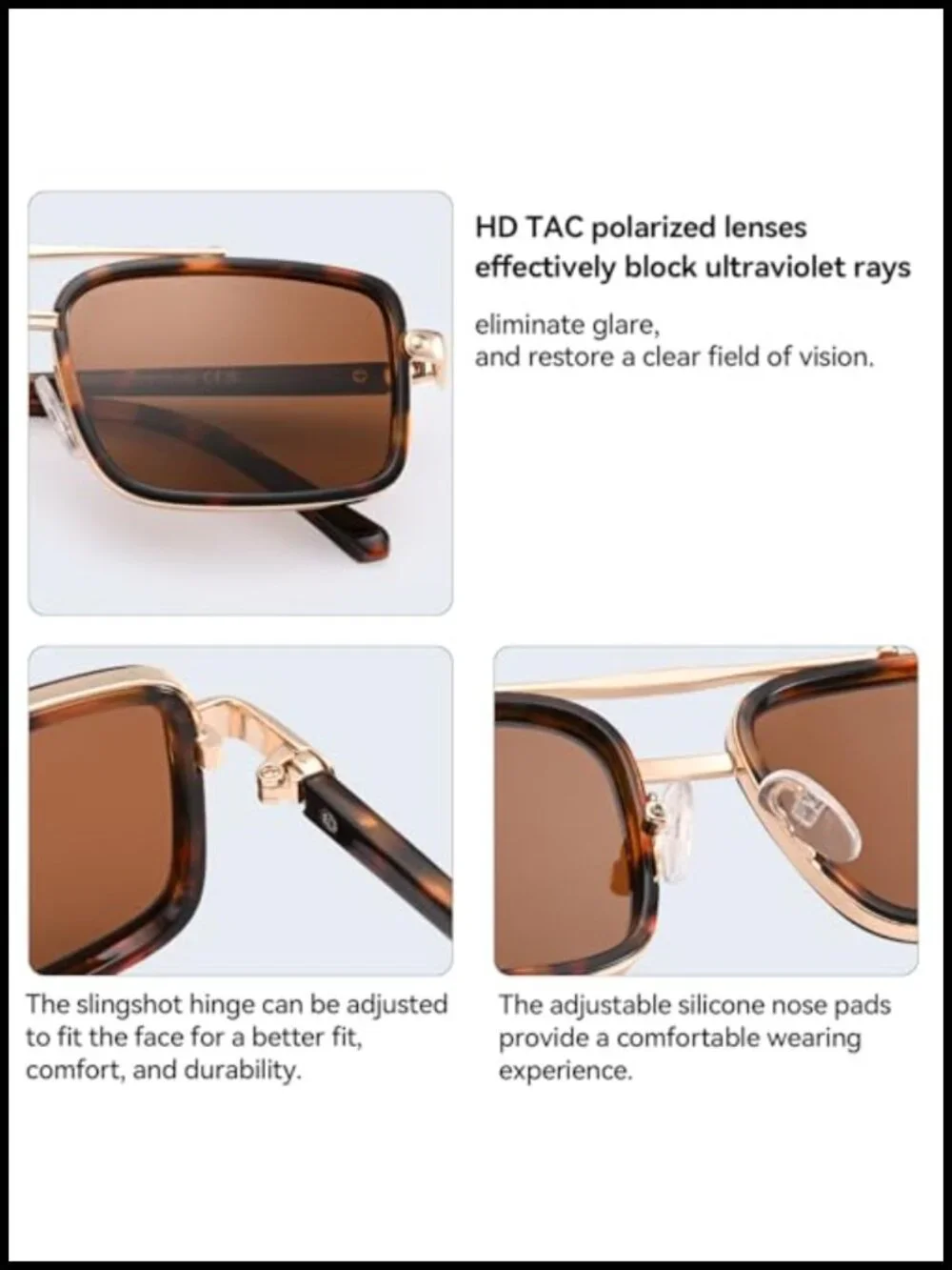 Polarized Aviator Sunglasses Retro Rectangle UV Protection